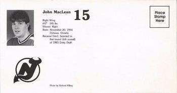 1984-85 New Jersey Devils Postcards #NNO John MacLean Back