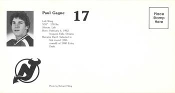 1984-85 New Jersey Devils Postcards #NNO Paul Gagne Back