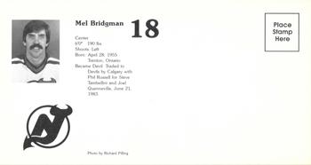 1984-85 New Jersey Devils Postcards #NNO Mel Bridgman Back