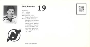 1984-85 New Jersey Devils Postcards #NNO Rich Preston Back