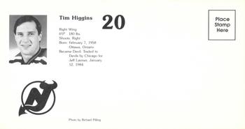 1984-85 New Jersey Devils Postcards #NNO Tim Higgins Back