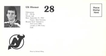 1984-85 New Jersey Devils Postcards #NNO Uli Hiemer Back