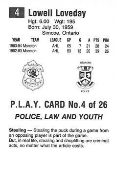 1984-85 Nova Scotia Oilers (AHL) Police #4 Lowell Loveday Back