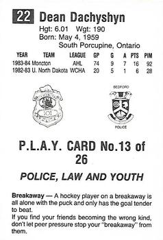 1984-85 Nova Scotia Oilers (AHL) Police #13 Dean Dachyshyn Back