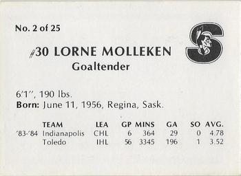 1984-85 Springfield Indians (AHL) #2 Lorne Molleken Back
