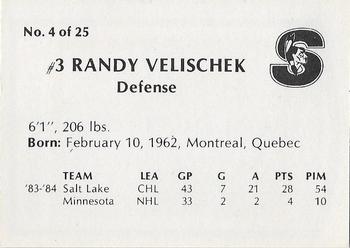 1984-85 Springfield Indians (AHL) #4 Randy Velischek Back