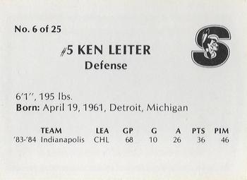 1984-85 Springfield Indians (AHL) #6 Ken Leiter Back