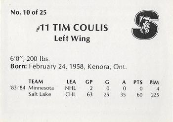 1984-85 Springfield Indians (AHL) #10 Tim Coulis Back