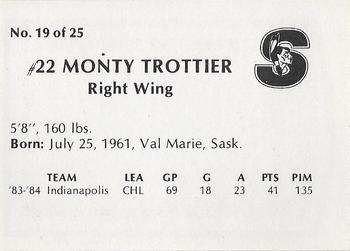 1984-85 Springfield Indians (AHL) #19 Monty Trottier Back
