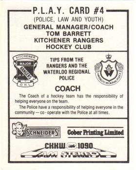 1984-85 Kitchener Rangers (OHL) Police #4 Tom Barrett Back