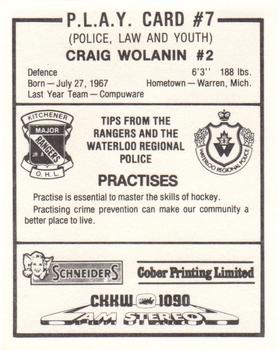 1984-85 Kitchener Rangers (OHL) Police #7 Craig Wolanin Back