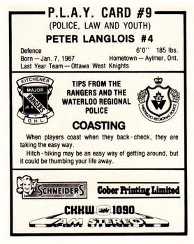1984-85 Kitchener Rangers (OHL) Police #9 Peter Langlois Back