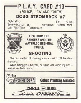 1984-85 Kitchener Rangers (OHL) Police #13 Doug Stromback Back