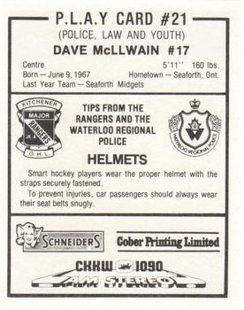 1984-85 Kitchener Rangers (OHL) Police #21 Dave McLlwain Back
