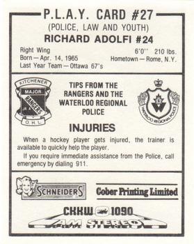 1984-85 Kitchener Rangers (OHL) Police #27 Richard Adolfi Back