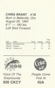 1984-85 Sault Ste. Marie Greyhounds (OHL) #NNO Chris Brant Back