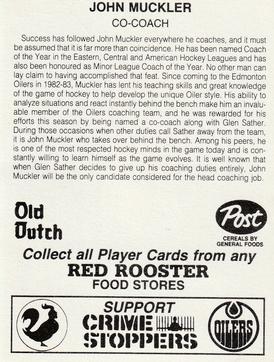 1985-86 Red Rooster Edmonton Oilers #NNO John Muckler Back