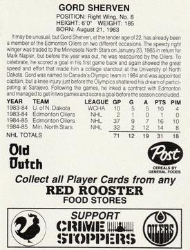 1985-86 Red Rooster Edmonton Oilers #NNO Gord Sherven Back
