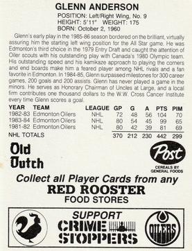 1985-86 Red Rooster Edmonton Oilers #NNO Glenn Anderson Back