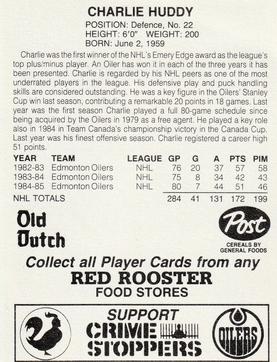 1985-86 Red Rooster Edmonton Oilers #NNO Dave Hunter Back
