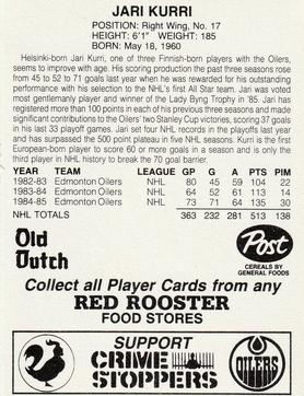 1985-86 Red Rooster Edmonton Oilers #NNO Jari Kurri Back