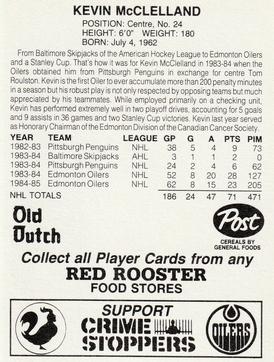 1985-86 Red Rooster Edmonton Oilers #NNO Kevin McClelland Back