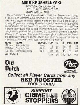 1985-86 Red Rooster Edmonton Oilers #NNO Mike Krushelnyski Back