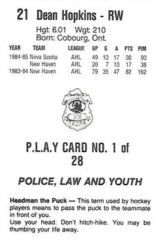 1985-86 Nova Scotia Oilers (AHL) Police #1 Dean Hopkins Back