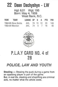 1985-86 Nova Scotia Oilers (AHL) Police #4 Dean Dachyshyn Back