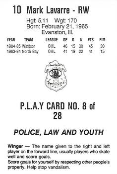 1985-86 Nova Scotia Oilers (AHL) Police #8 Mark Lavarre Back