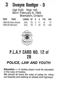 1985-86 Nova Scotia Oilers (AHL) Police #12 Dwayne Boettger Back