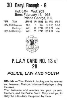 1985-86 Nova Scotia Oilers (AHL) Police #13 Daryl Reaugh Back