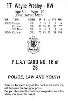 1985-86 Nova Scotia Oilers (AHL) Police #16 Wayne Presley Back