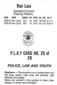 1985-86 Nova Scotia Oilers (AHL) Police #25 Ron Low Back