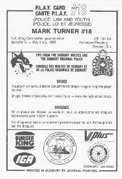 1985-86 Sudbury Wolves (OHL) Police #18 Mark Turner Back
