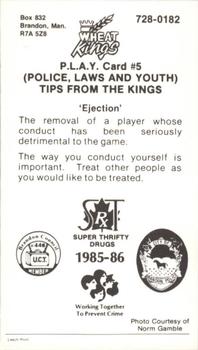 1985-86 Brandon Wheat Kings (WHL) Police #5 Dean Sexsmith Back