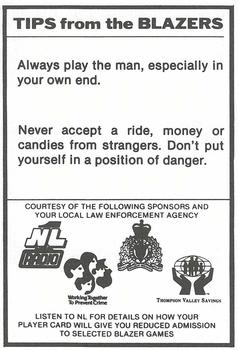 1985-86 Kamloops Blazers (WHL) Police #NNO Dave Marcinyshyn Back