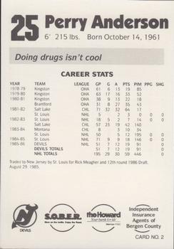 1986-87 New Jersey Devils Police #2 Perry Anderson Back