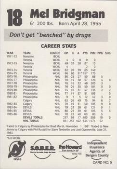 1986-87 New Jersey Devils Police #5 Mel Bridgman Back