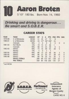 1986-87 New Jersey Devils Police #6 Aaron Broten Back