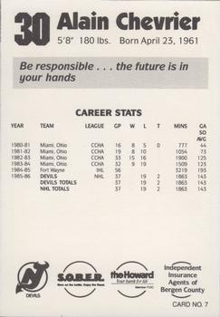 1986-87 New Jersey Devils Police #7 Alain Chevrier Back