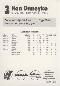 1986-87 New Jersey Devils Police #9 Ken Daneyko Back