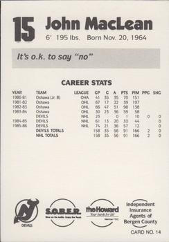 1986-87 New Jersey Devils Police #14 John MacLean Back