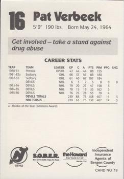 1986-87 New Jersey Devils Police #19 Pat Verbeek Back