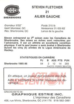 1986-87 Sherbrooke Canadiens (AHL) #NNO Steven Fletcher Back