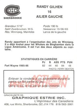 1986-87 Sherbrooke Canadiens (AHL) #NNO Randy Gilhen Back