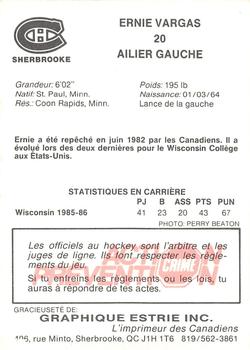 1986-87 Sherbrooke Canadiens (AHL) #NNO Ernie Vargas Back
