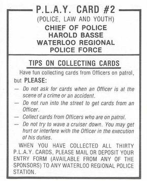 1986-87 Kitchener Rangers (OHL) Police #2 Harold Basse Back