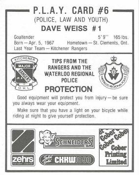 1986-87 Kitchener Rangers (OHL) Police #6 David Weiss Back