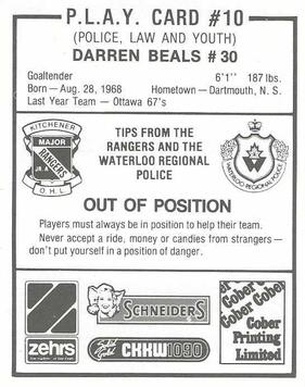 1986-87 Kitchener Rangers (OHL) Police #10 Darren Beals Back